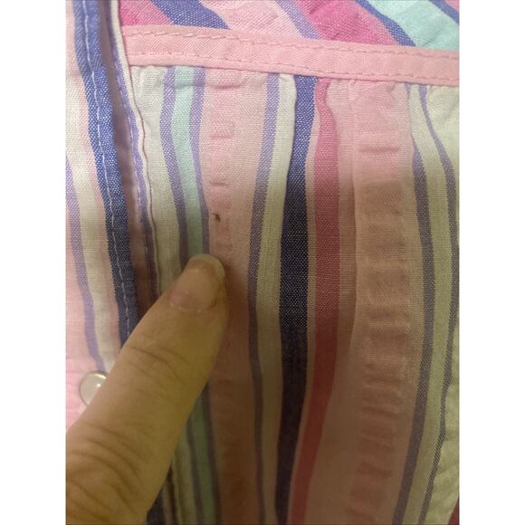 Pink K Snap Up Pearl Button House Dress Size Robe Stripe Pockets Sz Large - Picture 8 of 9